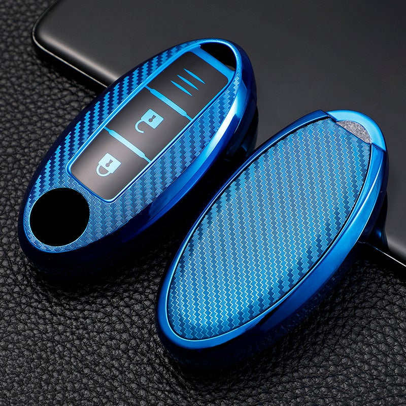 Suitable For Nissan Sylphy Key Bag Cover, X-Trail Teana, Qashqai, Qashqai Sunshine Car High-End Carbon Fiber Key Shell Buckle - Image 1